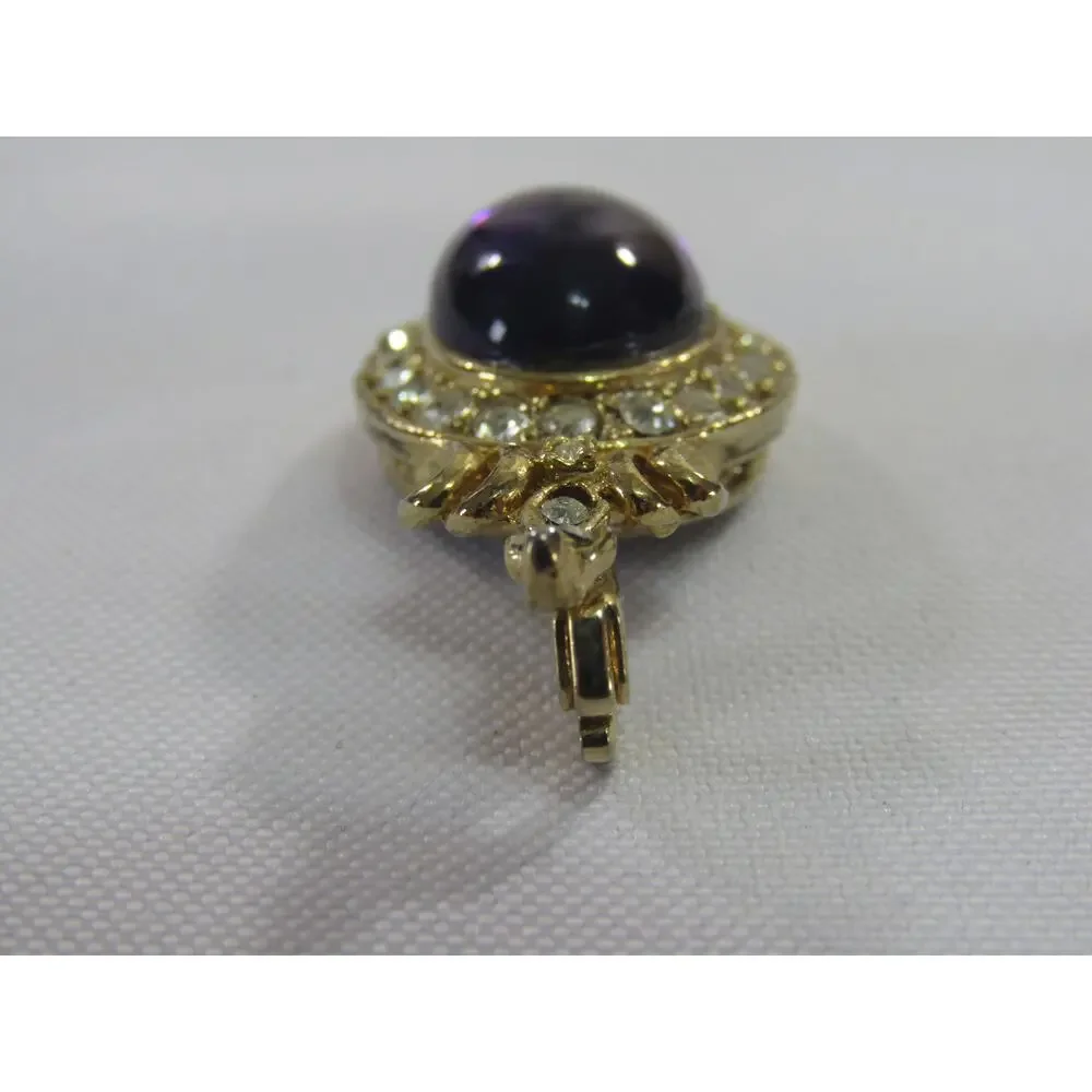 VTG Pendant Amethyst‎ Purple Rhinestone Gold Tone 1.5